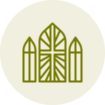 Green abstract window design on beige background.