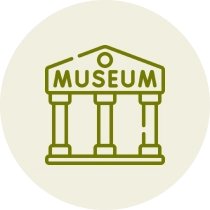 Museum icon with building and pillars.